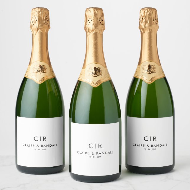 Minimalist Black and White Wedding Sparkling Wine Label (Bottles)