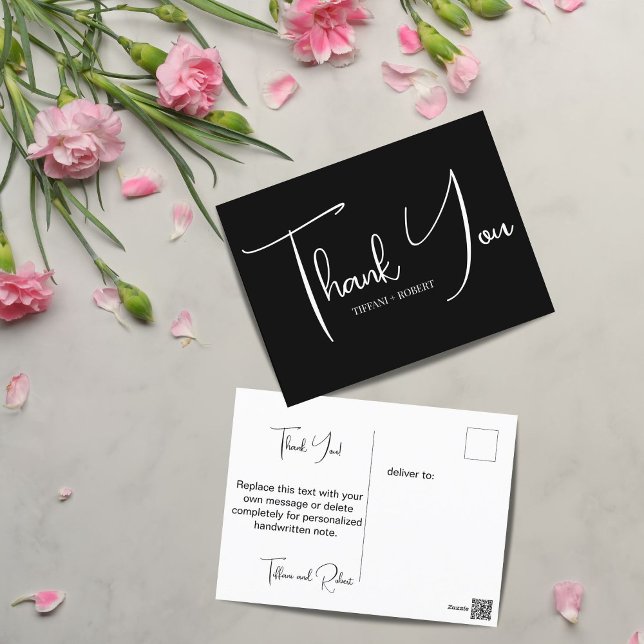 Minimalist Black and White Wedding Thank You Postcard (Creator Uploaded)