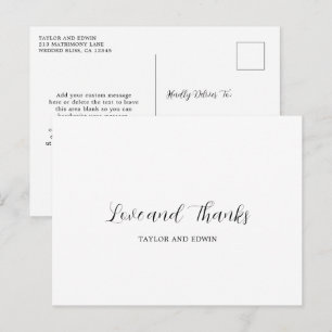 Minimalist Black and White Wedding Thank You Postcard