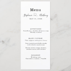 Minimalist Black and White With a Heart Wedding Menu