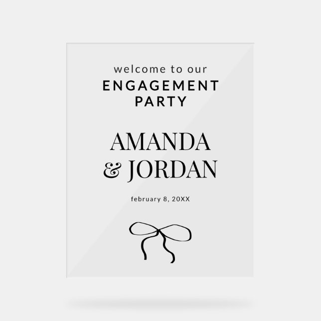 Minimalist Black and White with Ribbon Engagement Acrylic Sign (Front)