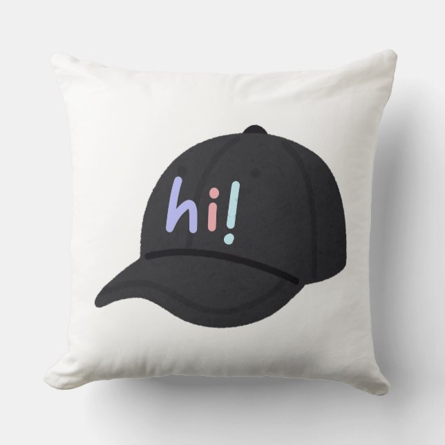 Minimalist Black Baseball Cap Hi Greeting  Throw Pillow (Front)