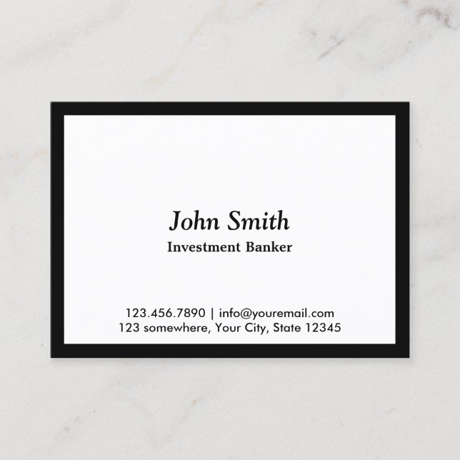 Minimalist Black Border Investment Banker Business Card (Front)