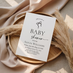 Minimalist Black Bow Baby Shower Brunch Invitation