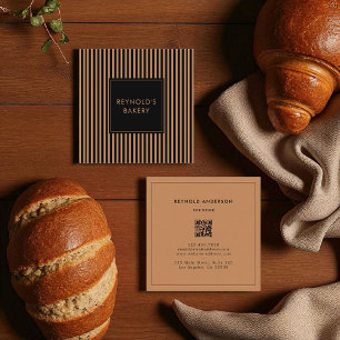 Minimalist Black Brown Stripes QR Code Bakery  Square Business Card