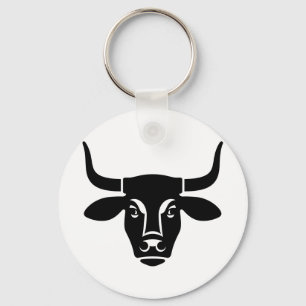 Minimalist Black Bull Head Ox Silhouette Keychain