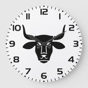 Minimalist Black Bull Head Ox Silhouette Large Clock
