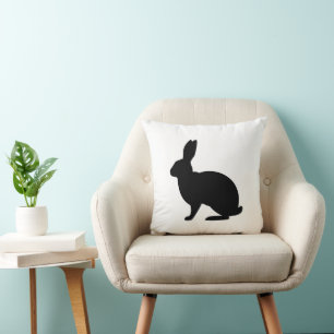 Minimalist Black Bunny Silhouette On White Easter Throw Pillow