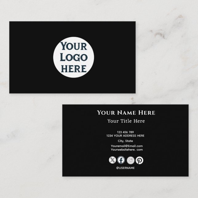 Minimalist Black Business Card with Custom Logo (Front/Back)