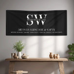 Minimalist Black Business Pop Up Shop Backdrop Banner<br><div class="desc">Minimalist black and white Business Promotional Backdrop Banner, featuring space for your monogram or logo, business name, tag line and custom text. Create branded promotional banner for your craft market stand, pop-up shop or boutique with this simple, yet elegant, banner design. Choose from outdoor or indoor banner fabric and make...</div>