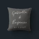 Minimalist Black Calligraphy Wedding Personalized Throw Pillow<br><div class="desc">Create a fun keepsake for your special day with this modern minimalist black and white design featuring a beautiful handwritten script lettering.</div>