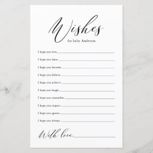 Minimalist Black Calligraphy Wishes for Baby Card