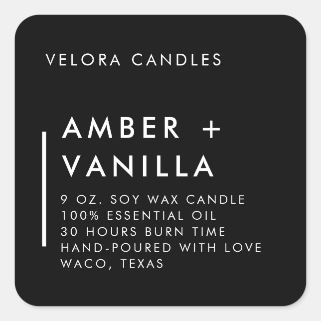 Minimalist Black Candle Packaging Label Sticker (Front)