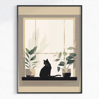 Minimalist Black Cat Aesthetic Neutral Poster