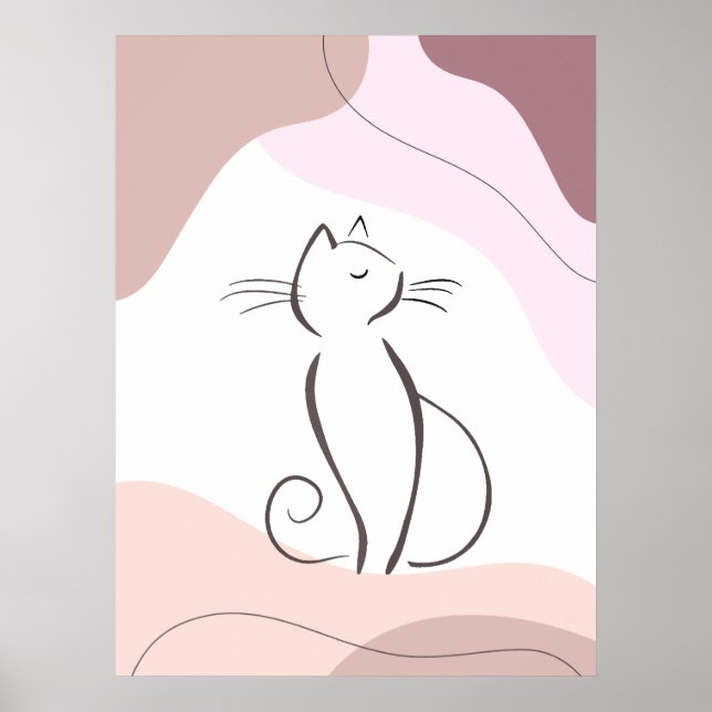 Minimalist Black Cat Boho Organic Shape Poster (Front)
