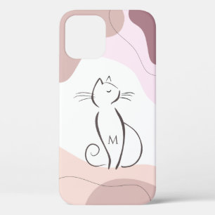 Minimalist Black Cat Boho Organic Shapes Monogram  iPhone 12 Case