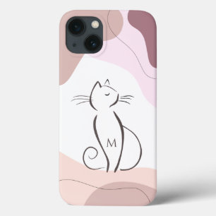 Minimalist Black Cat Boho Organic Shapes Monogram iPhone 13 Case