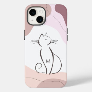 Minimalist Black Cat Boho Organic Shapes Monogram Case-Mate iPhone 14 Case