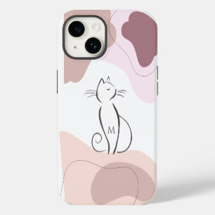 Minimalist Black Cat Boho Organic Shapes Monogram iPhone 14 Case