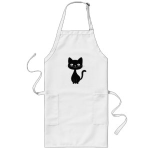 Minimalist Black Cat Cartoon Funny Cat Illustratio Long Apron