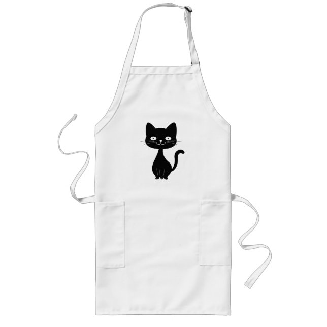 Minimalist Black Cat Cartoon Funny Cat Illustratio Long Apron (Front)