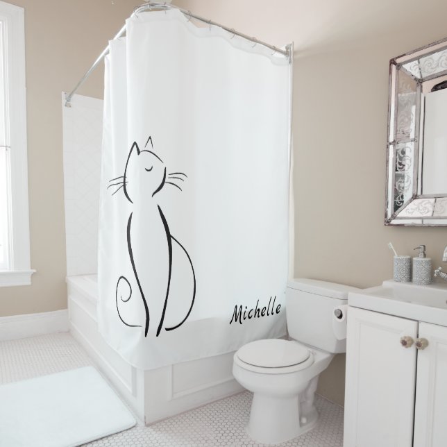 Minimalist black cat on white add name (In Situ)