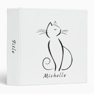 Minimalist black cat on white add name binder