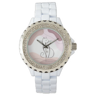 Minimalist Black Cat Organic Boho Shapes Monogram Watch
