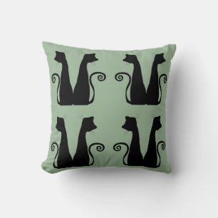 Minimalist Black Cat Pattern Sage Green Throw Pill Pillow