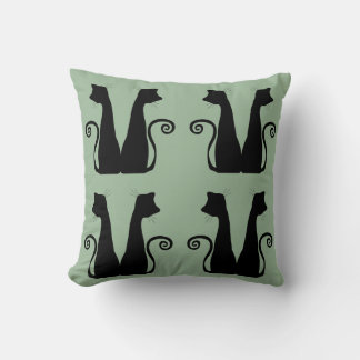 Minimalist Black Cat Pattern Sage Green Throw Pill Pillow