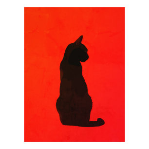 Minimalist Black Cat Silhouette Modern Red Art Photo Print