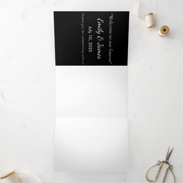 Minimalist Black Cat Silhouette  Tri-Fold Invitation (Inside)