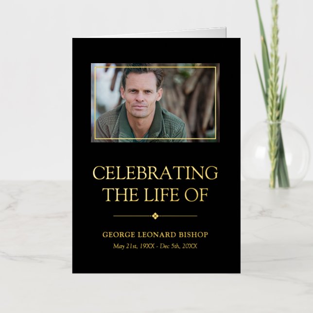 Minimalist Black Celebrating Life Funeral Program (Front)