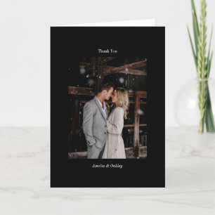 Minimalist Black Chic Elegant Wedding Custom Photo Thank You Card