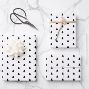 Minimalist Black Christmas Pine Tree Pattern Wrapping Paper Sheet