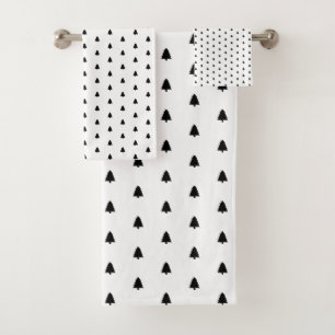 Minimalist Black Christmas Tree Pattern Bath Towel Set