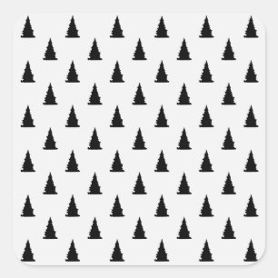 Minimalist black Christmas tree pattern on white Square Sticker