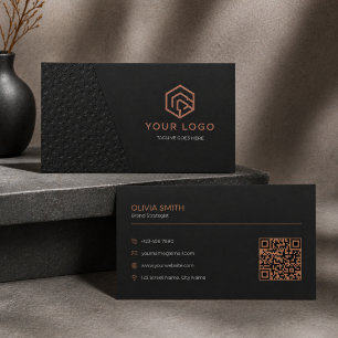 Minimalist Black Copper Geometric QR Code Business Card