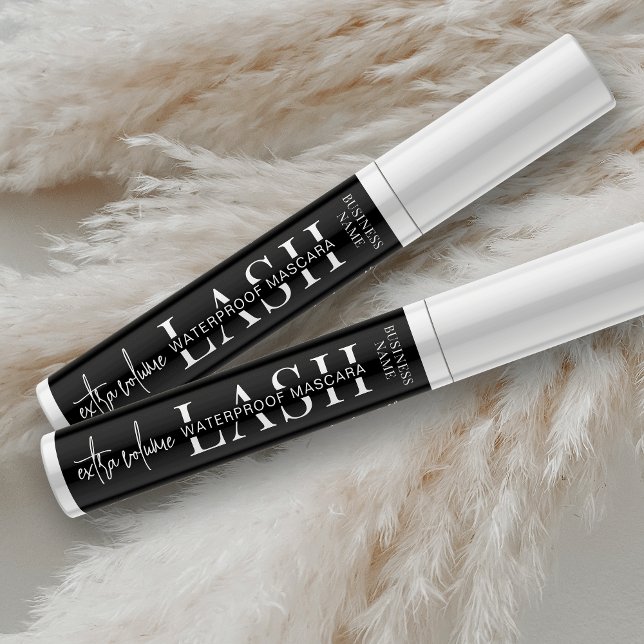 Minimalist Black Cosmetic Tube Lash Mascara Label (Personalize your beauty products with these fully editable black mascara labels)