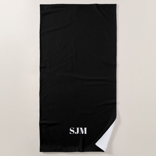 Minimalist black Custom monogram initials name Beach Towel (Front)