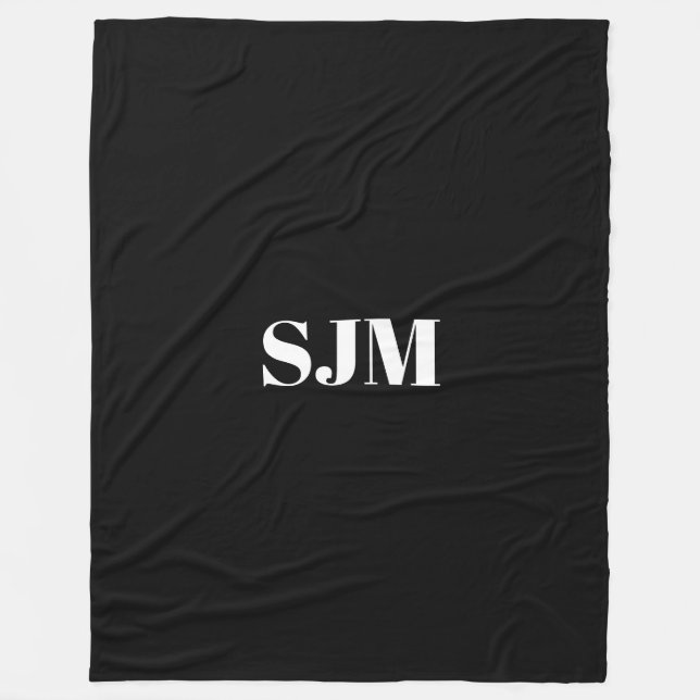 Minimalist black Custom monogram initials name Fleece Blanket (Front)