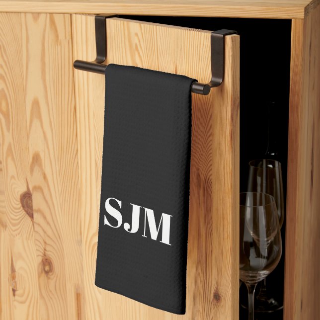 Minimalist black Custom monogram initials name Kitchen Towel (Thirds Fold)