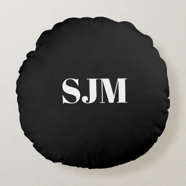 Minimalist black Custom monogram initials name Round Pillow (Front)