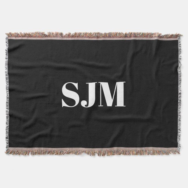 Minimalist black Custom monogram initials name Throw Blanket (Front)