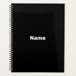 Minimalist black custom name text monogram year planner<br><div class="desc">Minimalist black custom name text monogram or year personalized modern simple elegant custom personalized agenda,  Planner.
Custom white text on black plain solid colour background.
You can customize it with your name,  monogram,  initials,  year,  or custom text,  company,  office or business name,  etc</div>