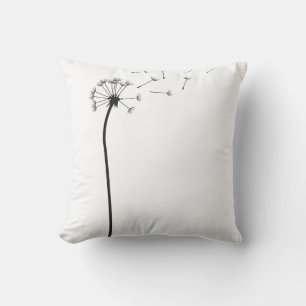 Minimalist Black Dandelion Blowing in the Wind Aes Throw Pillow