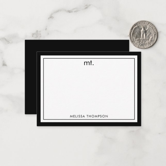 Minimalist Black Double Border Modern Monogram Card (Front/Back In Situ)