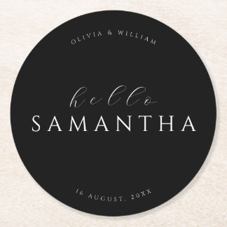 Minimalist Black Elegant Modern Guest Place  Round Paper Coaster