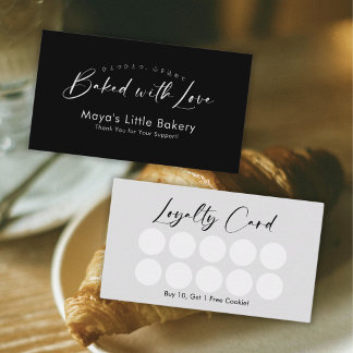 Minimalist Black Elegant Script Bakery Loyalty Business Card