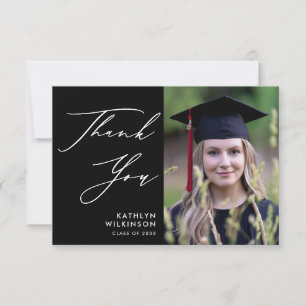 Minimalist Black Elegant Script GRAD Thank You Invitation